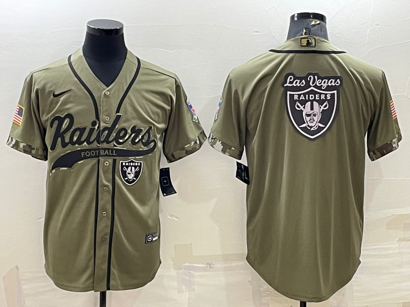 Men's Las Vegas Raiders Olive Salute to Service Team Big Logo Cool Base Stitched Baseball Jersey Men's Las Vegas Raiders Olive Salute to Service Team Big Logo Cool Base Stitched Baseball Jersey